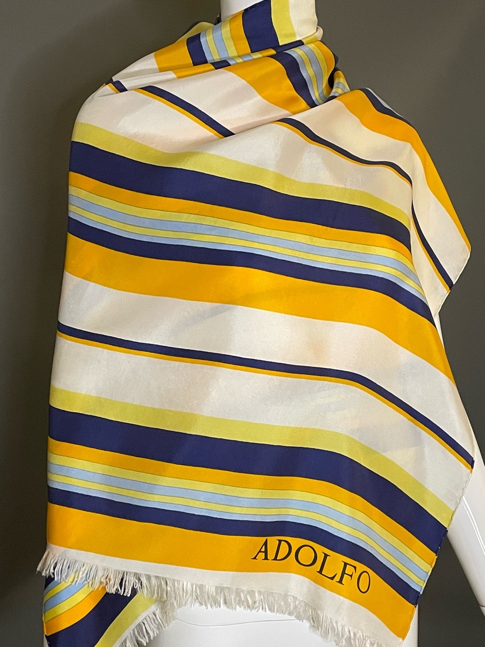 Large Vintage Adolfo Silk Scarf 23 x 53 In Very Good Condition